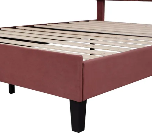 Vista 6 de P PURLOVE Base de cama tapizada de tamaño matrimonial, marco de cama matrimonial con cabecera de terciopelo con patrón de flores, marco de cama