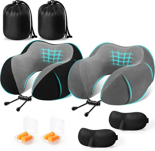 Vista 24 de CloudBliss Almohada de viaje de espuma viscoelástica de alta calidad, almohada cervical cómoda y de apoyo, almohadas cervicales para viajar Negro