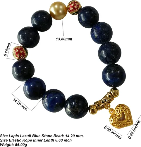 Vista 4 de Heavens Tvcz Lapislázuli - Pulsera de piedra preciosa azul natural de 0.559in para mujeres y hombres, joyería de chakra de piedra curativa