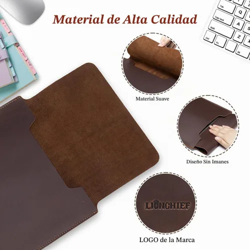 Vista 2 de Funda protectora de cuero genuino para tableta delgada para MacBook Air/Pro de 15/15.6 pulgadas, color marrón