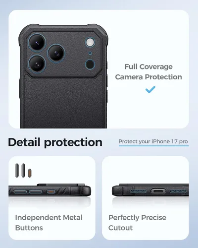 Vista 6 de ASAFCASE - Funda para iPhone 17 Pro con soporte, compatible con MagSafe, color negro Camera Control Button, Military Grade Shockproof, Full Camera