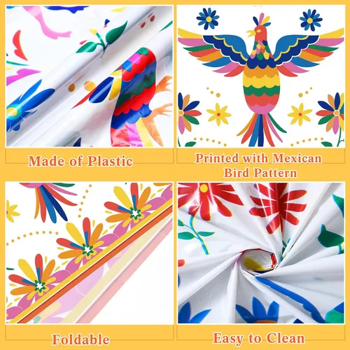Vista 3 de Frienda 3 manteles de plástico para decoración de fiesta mexicana de 54 x 108 pulgadas, manteles desechables florales mexicanos para suministros
