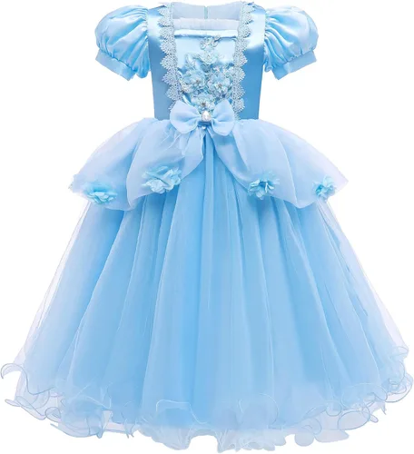 Vista 3 de Hellet Disfraces de princesa para niñas, manga abombada, disfraz de fiesta de cumpleaños con accesorios