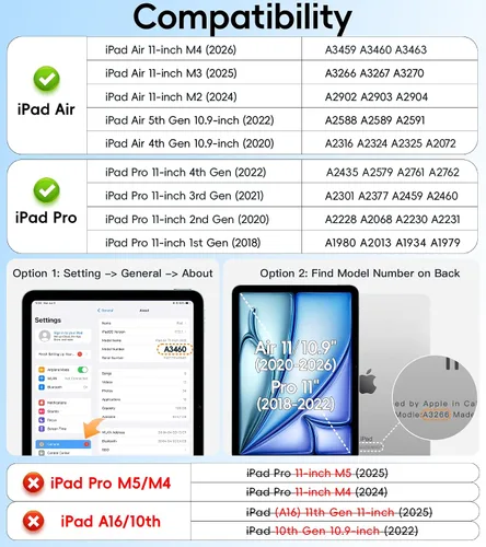 Vista 3 de BATYUE Funda para iPad Air de 11 pulgadas M3/M2 (2025/2024), Air 5th/4th 10.9 pulgadas (2022/2020), Pro 11" 4th/3rd/2nd/1st, funda a prueba