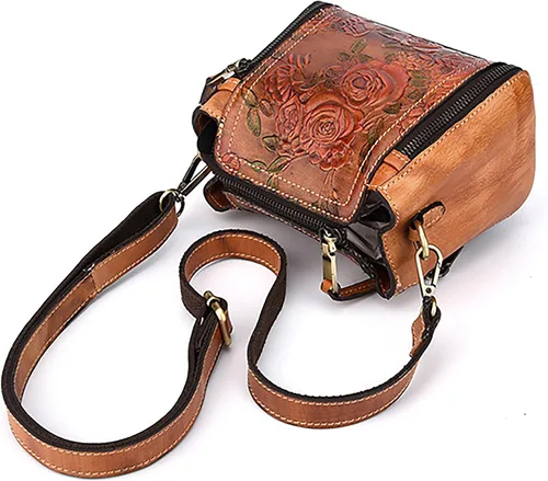 Vista 5 de Bolso cruzado de cuero para mujer, con asa superior, bolso de mano vintage