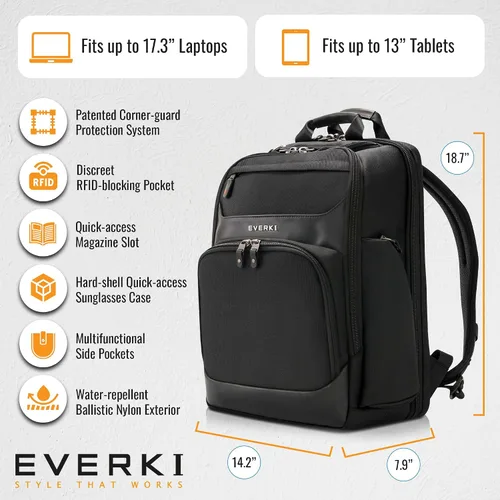 Vista 6 de EVERKI Onyx Premium Executive - Mochila para laptop (EKP132S17) con bolsa de accesorios naranja, mochila de nailon balístico con compartimento