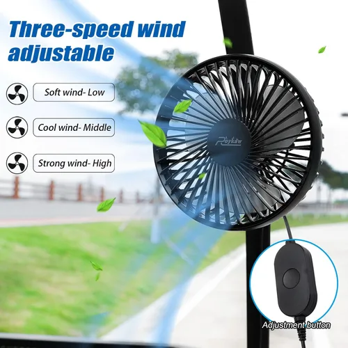 Vista 2 de Roykaw Ventilador de carrito de golf, entrada USB portátil compatible con EZGO Club Car Yamaha, 3 ajustes de velocidad, rotación de 360 grados