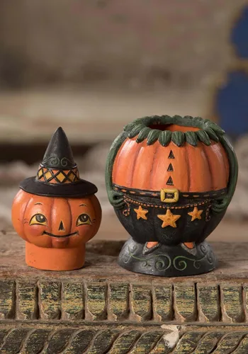 Vista 3 de Bethany Lowe Designs Johanna Parker Pumpkin Pete Spooks - Tarro de figuras, color naranja