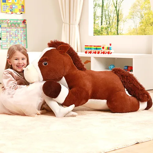 Vista 7 de IKASA Juguete de peluche de caballo gigante, juguetes suaves grandes y grandes, 33.5 pulgadas, tamaño enorme, lindo peluche mullido de gran