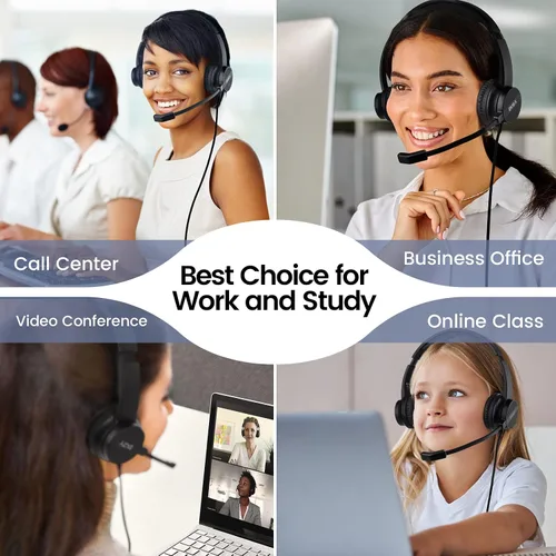 Vista 9 de EKSA Auriculares con micrófono para PC, auriculares de computadora con cable de 0.138 in con controles de volumen y silencio de micrófono