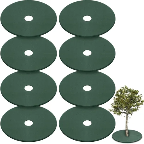 Vista 8 de Shimeyao Paquete de 8 anillos no tejidos de 32.2 pulgadas, protector de tapete grueso para árboles, tapete de tela redonda, barrera de raíces o Negro