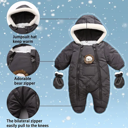 Vista 2 de XIFAMNIY Traje de invierno para bebé, mameluco con capucha para bebé, traje de nieve de león