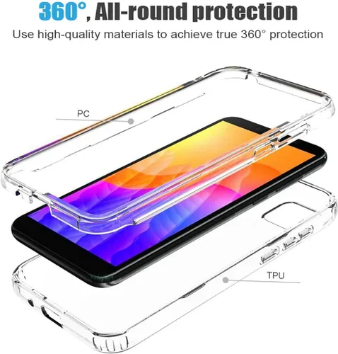 Vista 3 de Funda transparente compatible con Huawei Y5P, funda DRA-LX9 con protector de pantalla de vidrio templado, bonito protector de cristal a prueba