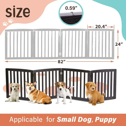 Vista 4 de Puerta para perros para mascotas, para interiores, para escaleras, puertas, 82 x 24 pulgadas, 4 paneles, valla para perros, extra ancha, de madera