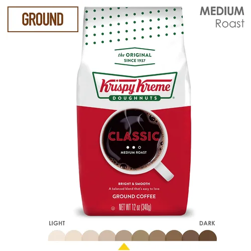 Vista 4 de Krispy Kreme Donuts, clásico, café molido, tostado medio, bolsa de 12 onzas