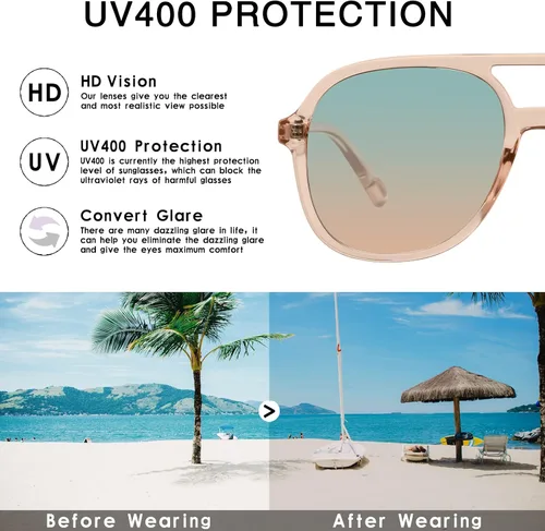 Vista 4 de YDAOWKN Retro Square Aviator Sunglasses for Womens Mens Vintage 70s Double Bridge Sun Glasses