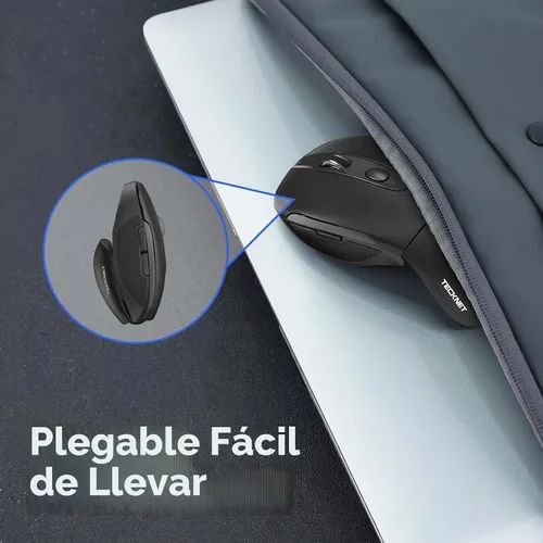 Vista 3 de TECKNET Ratón inalámbrico plegable, ratón de viaje 2.4G, 3 DPI ajustables Negro
