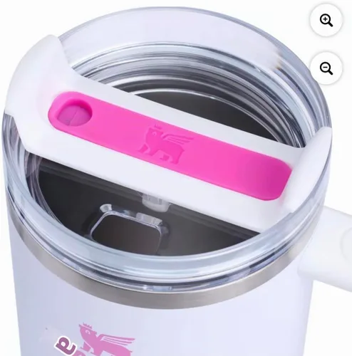 Vista 2 de STANLEY Quencher - Vaso H2O de 30 onzas (0.88 L) Crystal Crush (blanco texturizado con rosa)