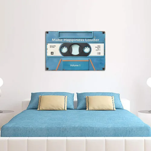 Vista 3 de MAMAGO Impresiones de cinta vintage de cassett motivacional, decoración de pared, cinta azul HD que hace que la felicidad sea más fuerte