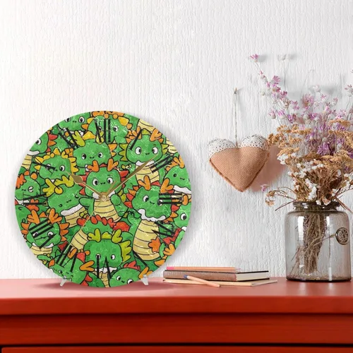 Vista 2 de cartoon Cute Chinese Dragon Green 10 Inch Round wall clock decor non ticking Decor for Classroom Hotel reloj para pared