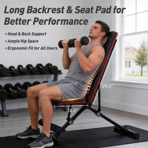 Vista 7 de Banco de pesas ajustable para gimnasio en casa, equipo de entrenamiento plegable para entrenamiento de fuerza de cuerpo completo, banco