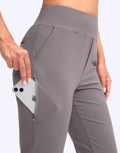 Vista 4 de YYV Pantalones de golf para mujer, elásticos, pantalones de tobillo de cintura alta, pantalones de vestir con bolsillos para yoga, negocios, viajes