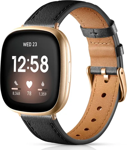 Vista 11 de Maledan Compatible con bandas Fitbit Sense/Fitbit Versa 4 para mujeres y hombres, correa de cuero genuino suave y transpirable, correa delgada