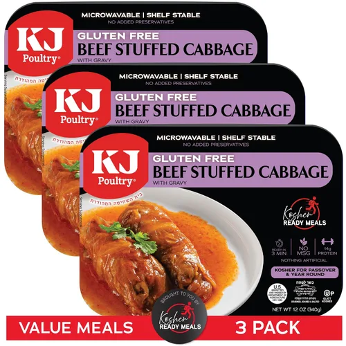 Vista 9 de KJ Poultry Kosher para comidas sin gluten, rollos de repollo relleno de carne de res en salsa (paquete de 1) entrada preparada completamente cocida