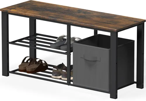 Vista 10 de Simple Houseware Banco de almacenamiento de zapatos con tapa de madera para entrada, gris