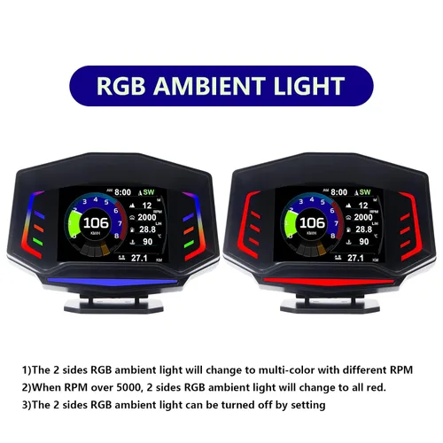 Vista 7 de AP-8 - Pantalla frontal para coche, sistema dual universal OBD2, modo GPS, medidor de pendiente HUD, medidor inteligente multifunción con luz