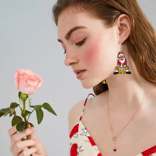 Vista 6 de SLSF Aretes colgantes de acrílico con guirnalda de árbol de Navidad para mujeres, niñas, niños, adolescentes, hipoalergénicos, regalos de joyería