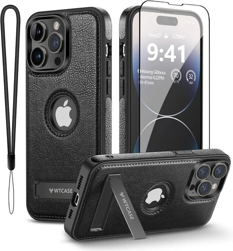 Vista 20 de WTCASE Funda magnética de cuero para iPhone 15, soporte invisible integrado [Compatible con Magsafe] Funda protectora delgada con soporte plegable