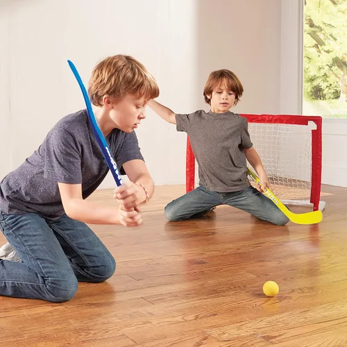 Vista 8 de Franklin Sports - Juego de porterías plegables para niños de hockey NHL - (2) porterías de hockey callejero y de rodilla - (2) palos de hockey