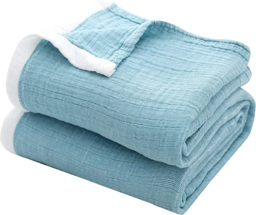Vista 11 de SE SOFTEXLY Manta de muselina de algodón para adultos, transpirable de 4 capas con textura de lino teñido, manta de gasa para cama, sofá, sofá
