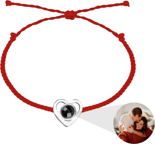 Vista 10 de JINLIN Pulseras de proyección personalizadas, pulseras de fotos personalizadas para mujeres y hombres, pulsera con texto en inglés "I Love You