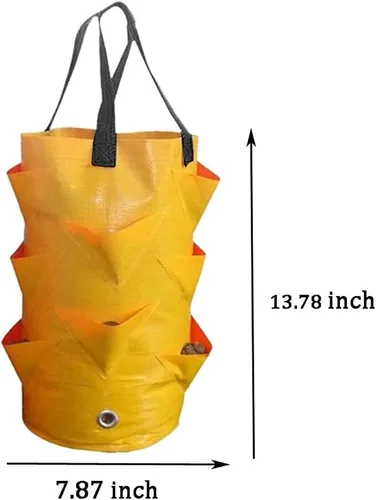 Vista 2 de 3 piezas de bolsas colgantes para macetas con asas, contenedores colgantes de plástico para plantación de fresas, bolsas de cultivo plegables