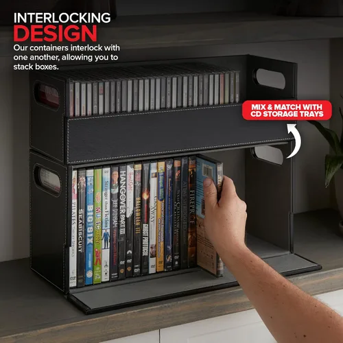 Vista 6 de Stock Your Home caja de almacenamiento de DVD, organizador de estante de películas para Blu-Ray, estuches de videojuegos, CDs, soporte para cintas