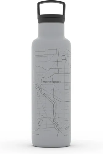 Vista 70 de Well Told Botella de agua aislada con mapa de Washington DC grabado, botella de acero inoxidable grabada (21 onzas, blanco) botella aislada de mapa