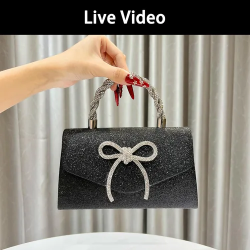 Vista 4 de Bolso de noche para mujer, embrague de lazo brillante, bolso formal de embrague de diamantes de imitación de boda adecuado para fiestas
