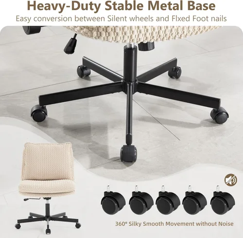 Vista 6 de Fizzin Cross Chair, Memory Foam Armless Home Office Chair with Wheels, Beige