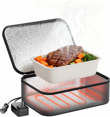 Vista 2 de Lonchera portátil para calentar alimentos - Fiambrera térmica para adultos - Bolsa térmica eléctrica con asa de hebilla, bolsas térmicas