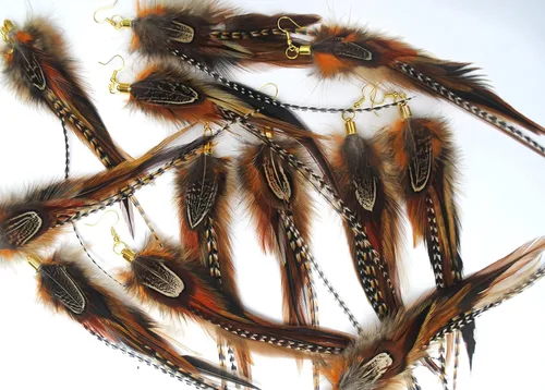 Vista 8 de Real Feather Earrings Boho Feather earrings in Natural Feathers Brown Amber and Tan tones