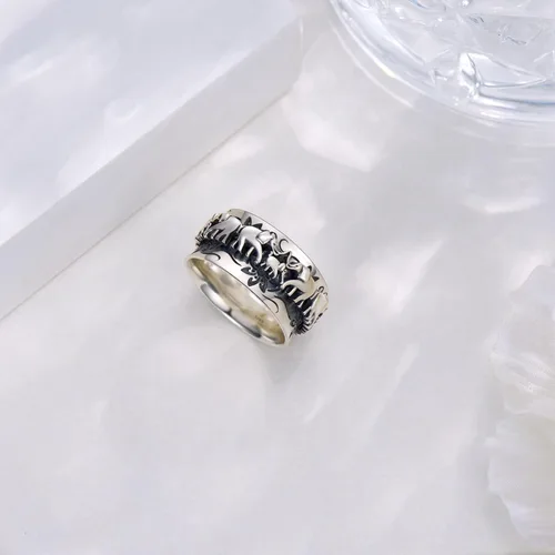 Vista 3 de Anillo giratorio de plata de ley con elefante, anillo giratorio para mujer, anillo giratorio de elefante, joyería de regalo para mujeres y hombres