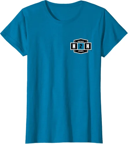Vista 73 de H2H Fantasía Deportes bolsillo logotipo playera, Césped Azul Pastel