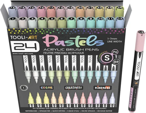 Vista 16 de TOOLI-ART Juego de 22 rotuladores de pintura acrílica con punta de pincel flexible de 1 a 0.276 in para pintura de rocas, vidrio, tazas, madera, Azul
