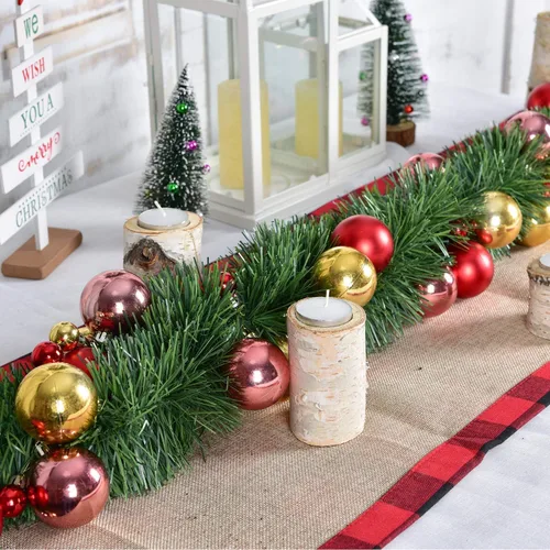 Vista 4 de Guirnalda artificial de pino de 16.4 pies, verde, rectangular, estilo Norfolk, decoración de Navidad para interiores y exteriores