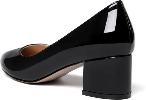 Vista 5 de WAYDERNS Zapatos de tacón bajo grueso de charol para mujer, con puntera redonda, 2 pulgadas