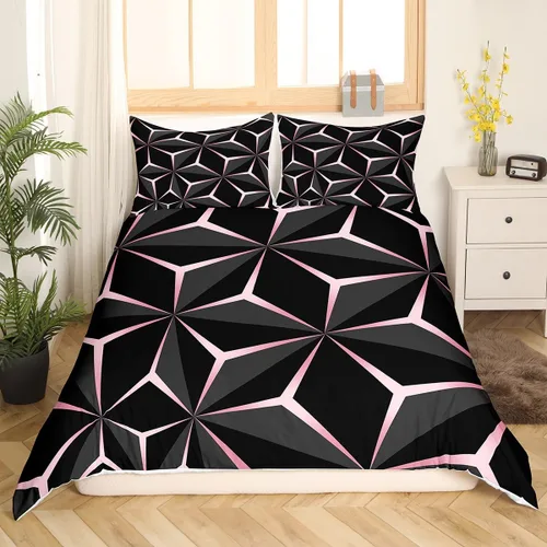 Vista 23 de Funda de edredón de panal para niños, hombres y niñas, juego de ropa de cama moderno con temática geométrica hexagonal, diseño de cuadrícula
