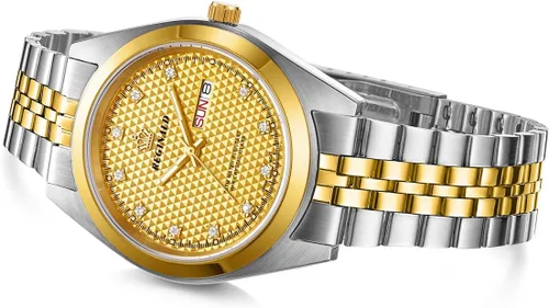 Vista 7 de PASOY Fashion Men's All Gold Watch Unisex Diamonds Steel Ultra Thin Case Quartz Silver Roman Date Week Wrist Watch 37mm oro reloj de pulsera