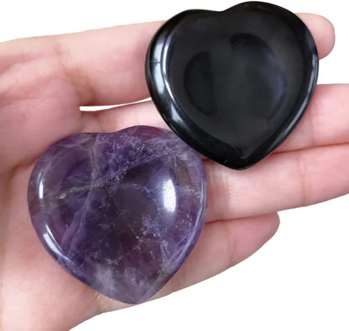 Vista 7 de 2 piedras de corazón preocupadas por la ansiedad, bolsillo en la palma del pulgar, meditación de energía positiva, cristal curativo de chakras, 7